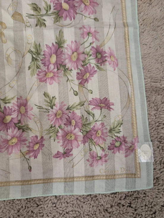 Christian Dior Floral Pink & Cream Striped Scarf - Picture 2 of 4